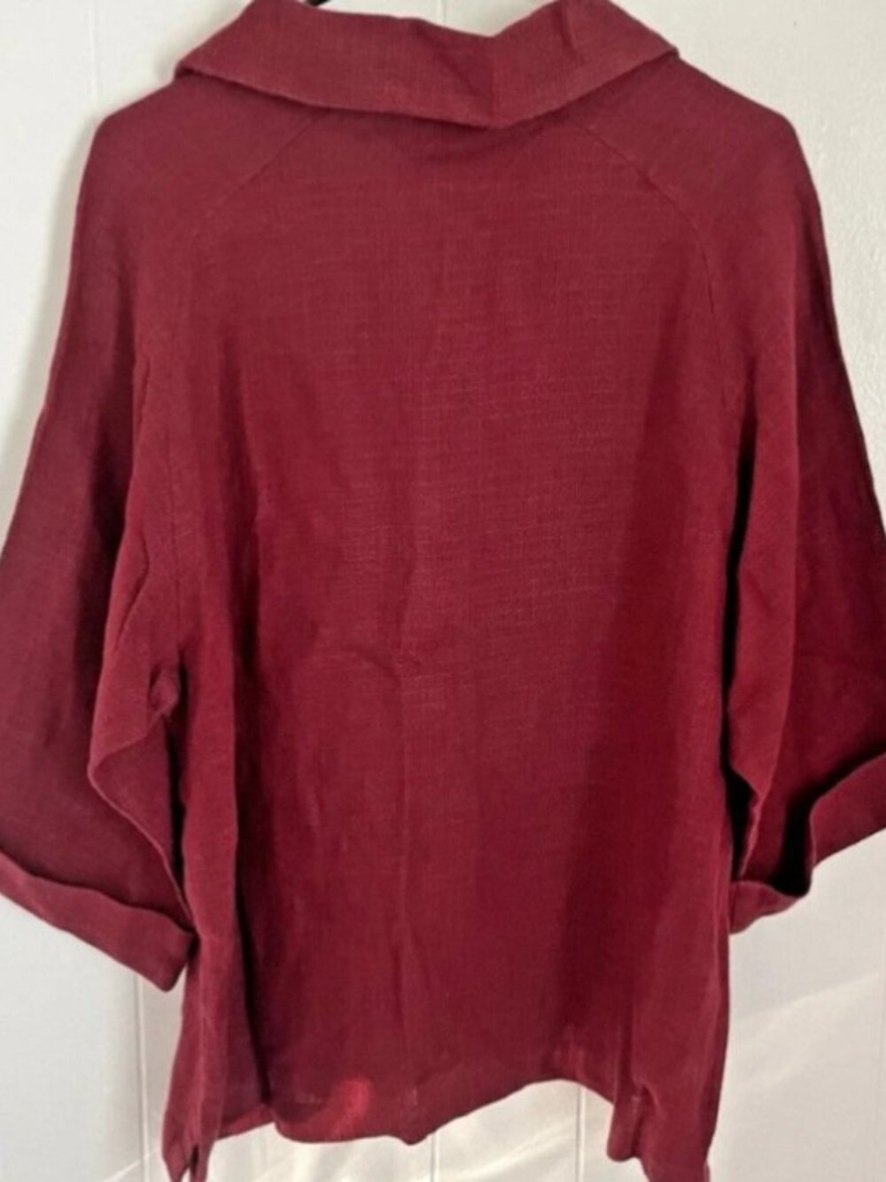 Vintage Women's Button-Front Burgundy Linen Top Jacket - Picture 2 of 8